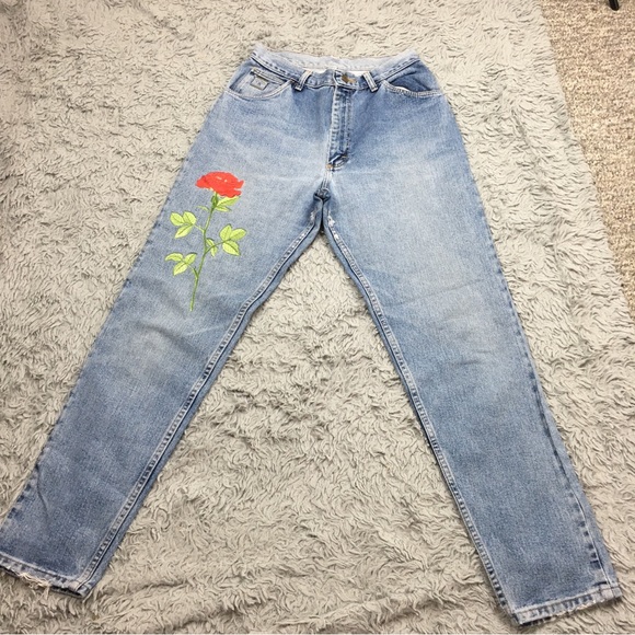 Vintage Wrangler Embroidered Skinny Jeans Blue Size 6 - Picture 2 of 15
